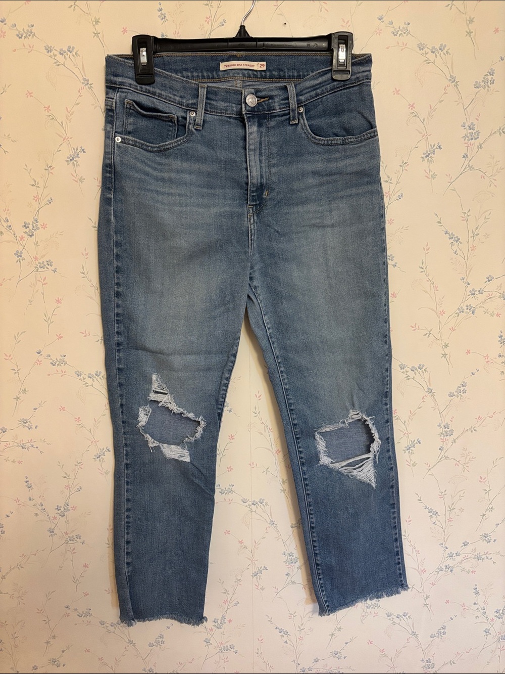 Levi's Light Midwash Blue Distressed Ankle Jeans